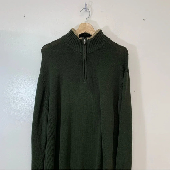 David Taylor  Mens Sweater XL Olive Green  1/4 Zip Fleece Collar Cotton Rib Knit - Picture 3 of 10